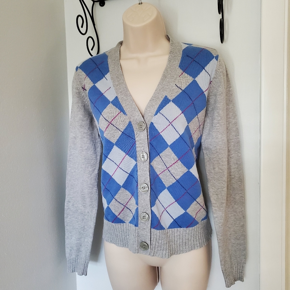 Gap Cotton Argyle Cardigan Sweater